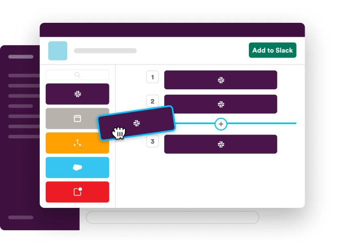 Slack drag and drop worklfow building concept illustration.