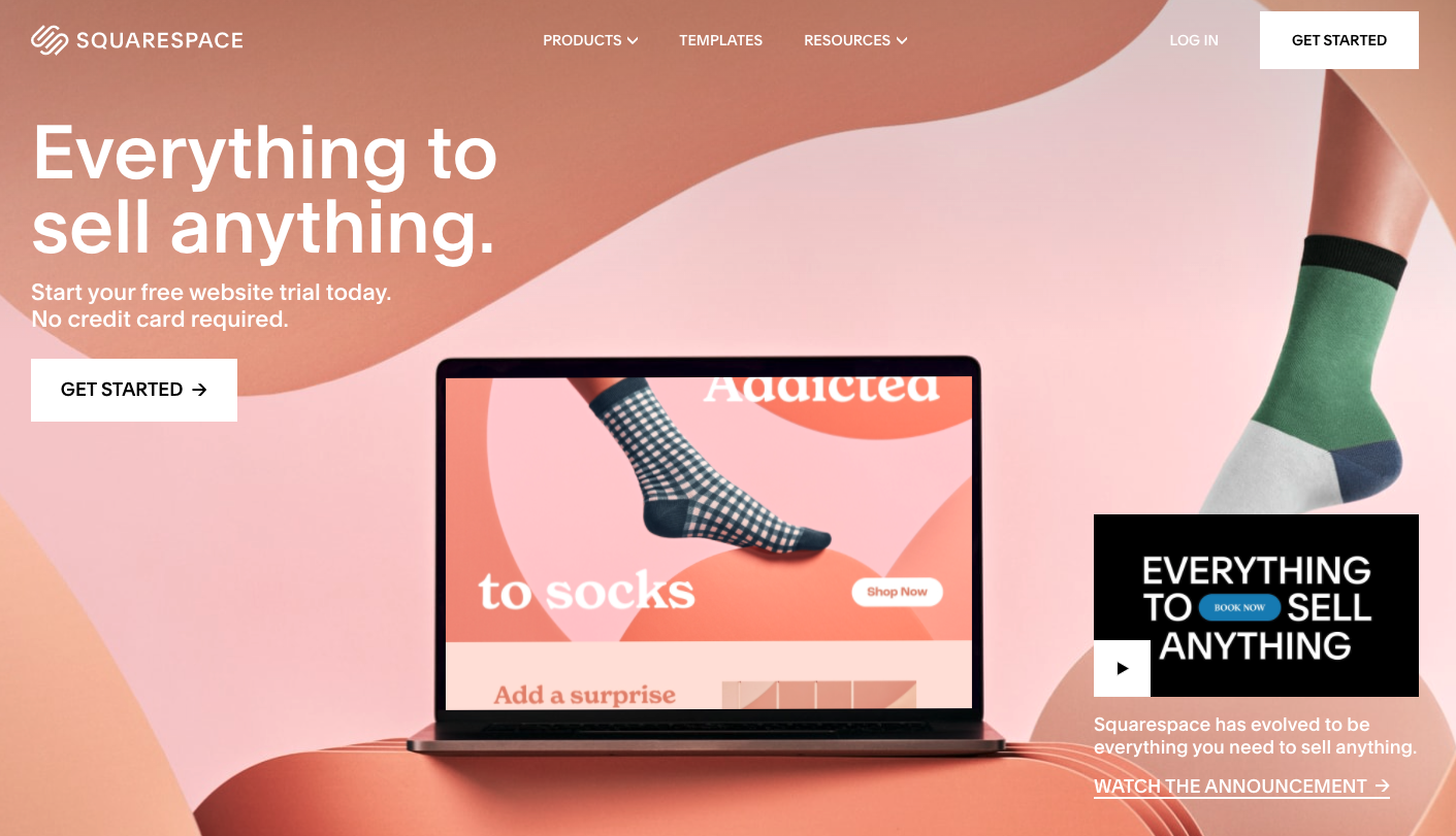 Screenshot of squarespace's homepage