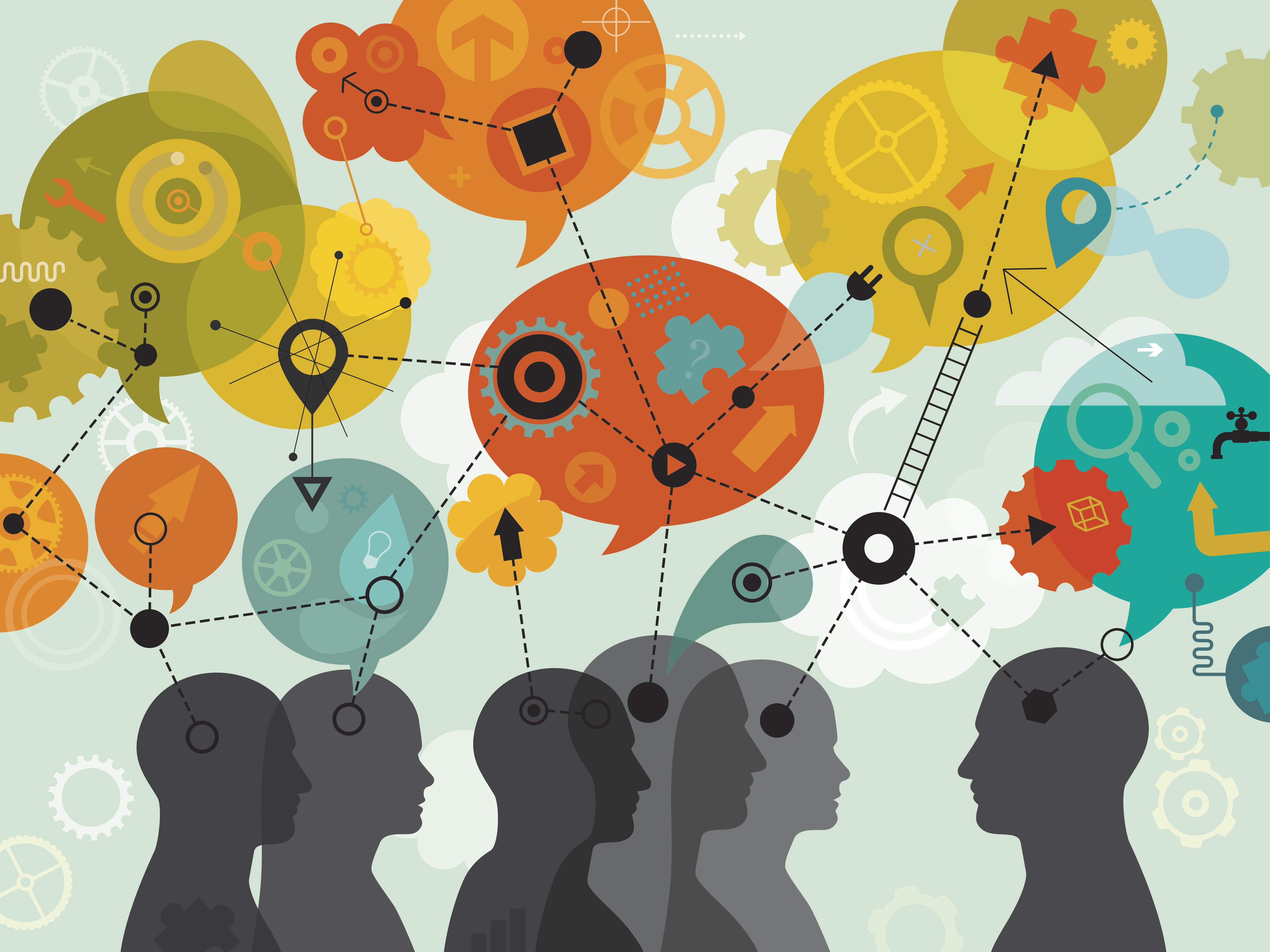 Abstract vector illustration is showing a team using a diagram to visually organize information.