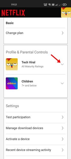 tap on the drop-down arrow button