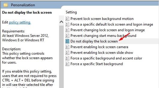 Do not display the lock screen