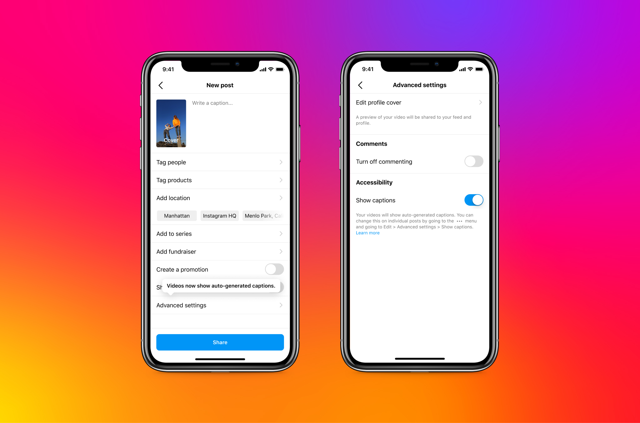 Instagram auto captions