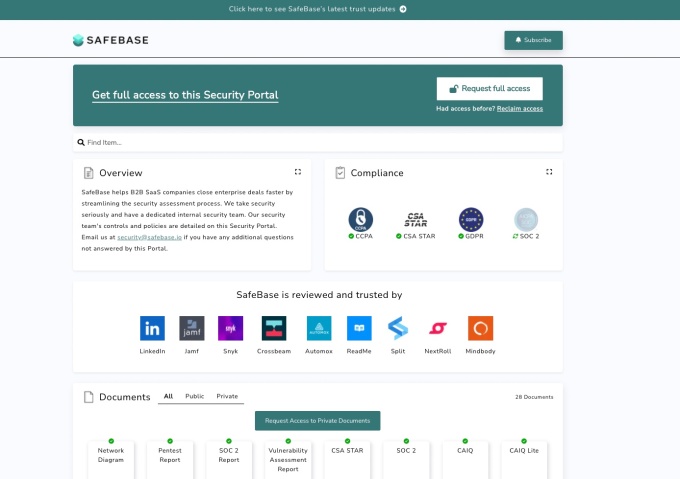 SafeBase security audit portal.