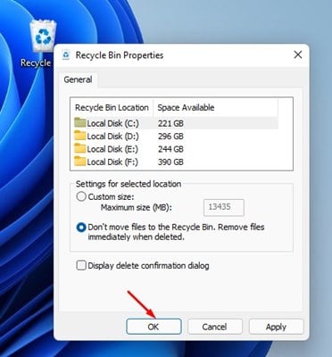 click on the Ok button