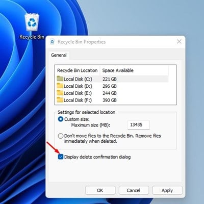 Display delete confirmation dialog