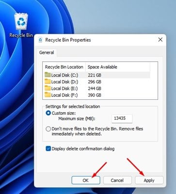 click on the Ok button
