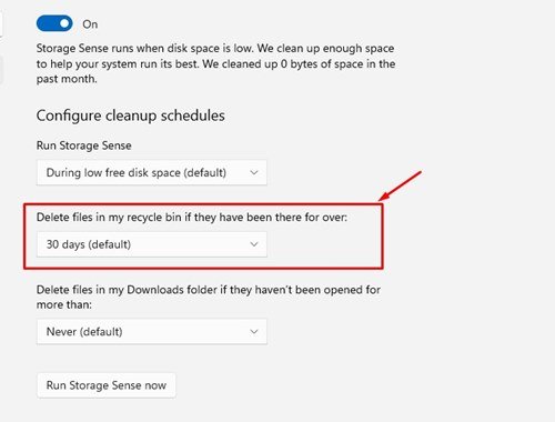 'Delete files in my recycle bin if they have been there for over'