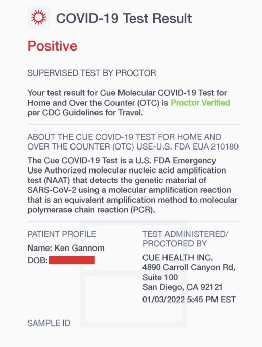 A screenshot of a manipulated COVID-19 test result. 