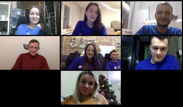 screenshot of Ukranian employees working on a video call