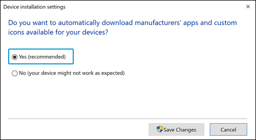 In the device installation setting select the “yes” option and once done save the changes as showcased below