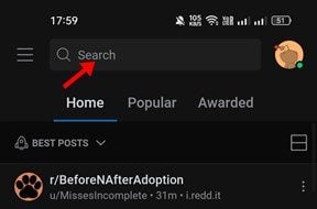 tap on the search bar and open the subreddit