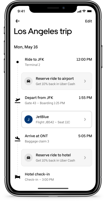 uber travel itinerary