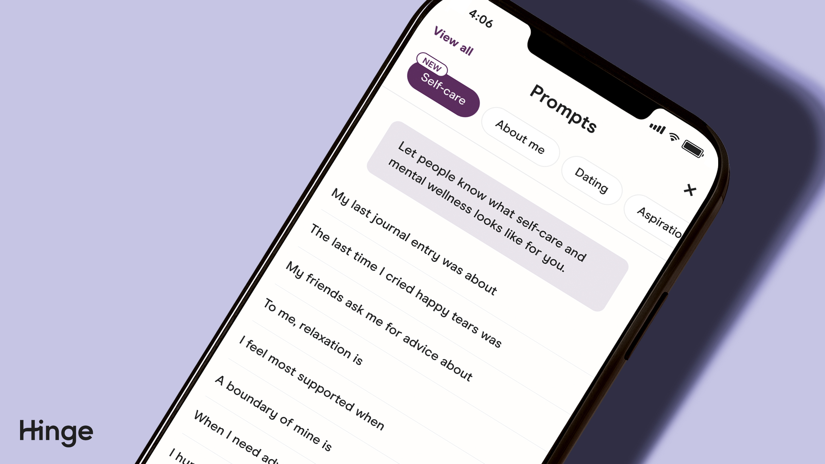 hinge self care prompts