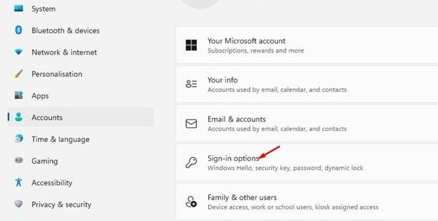 Settings > Accounts > Sign-in options