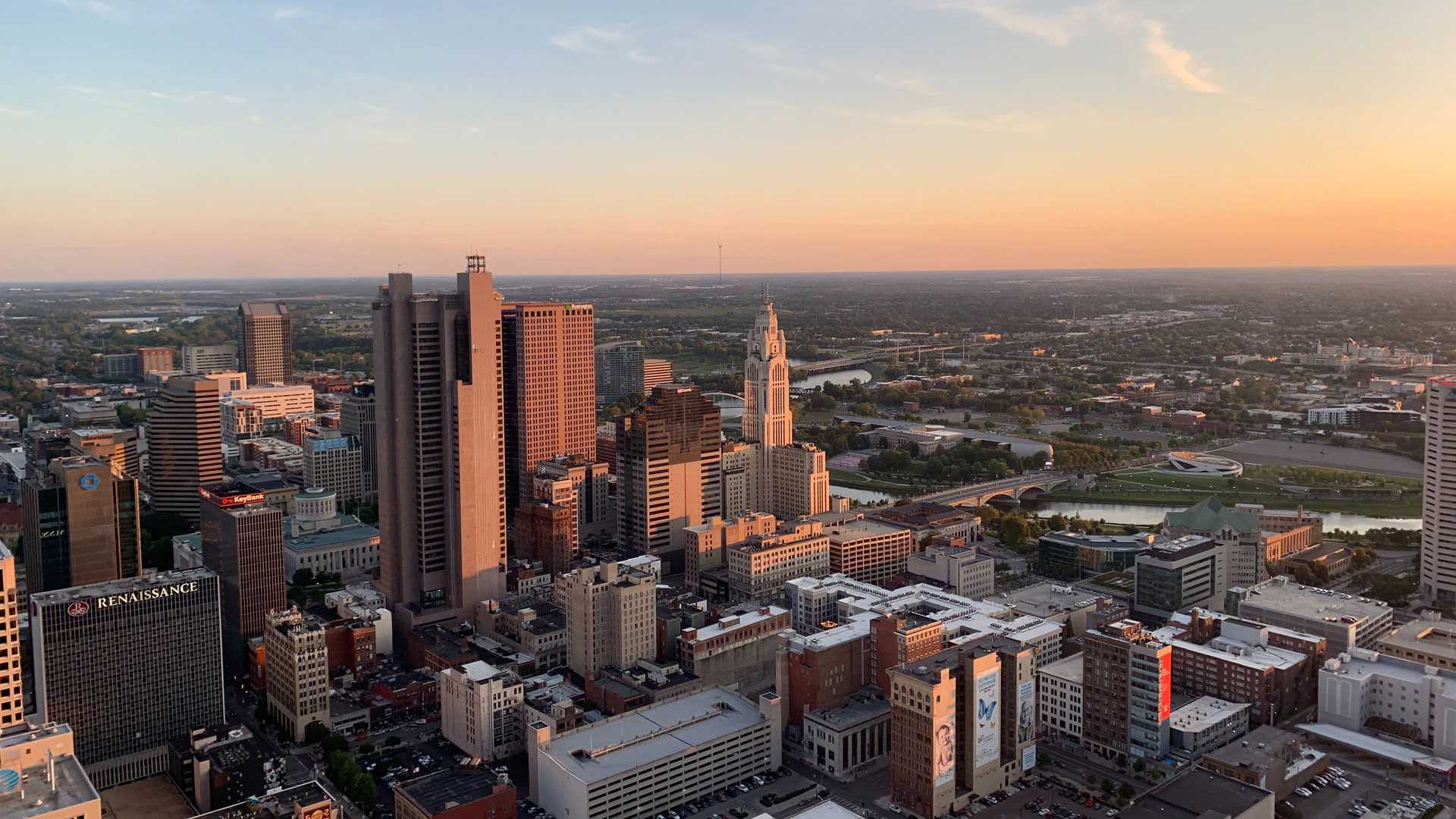 Downtown Columbus at sunset