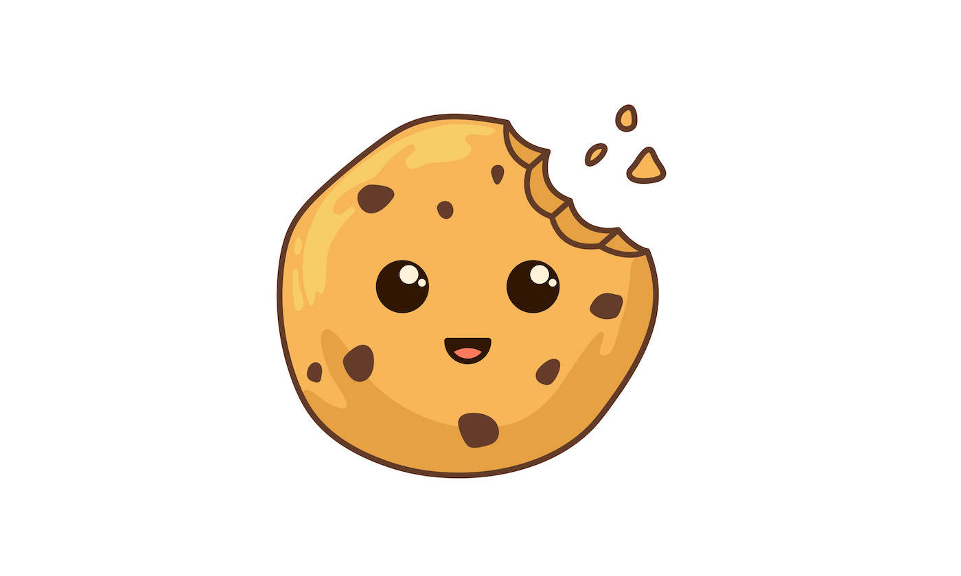 Kawaii cookie vector illustration. Japanese kawaii style chocolate cookie with eyes and mouth. Flat character isolated on white background.