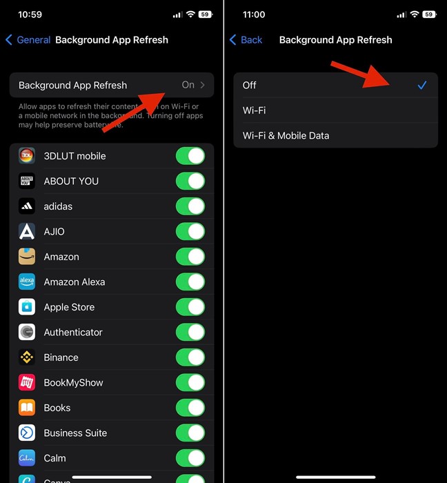select 'Off' to turn off-horz