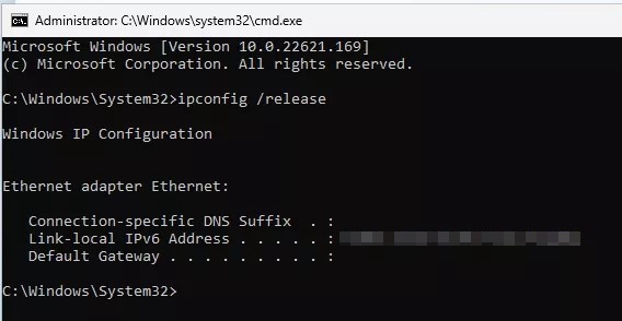 ipconfig /release