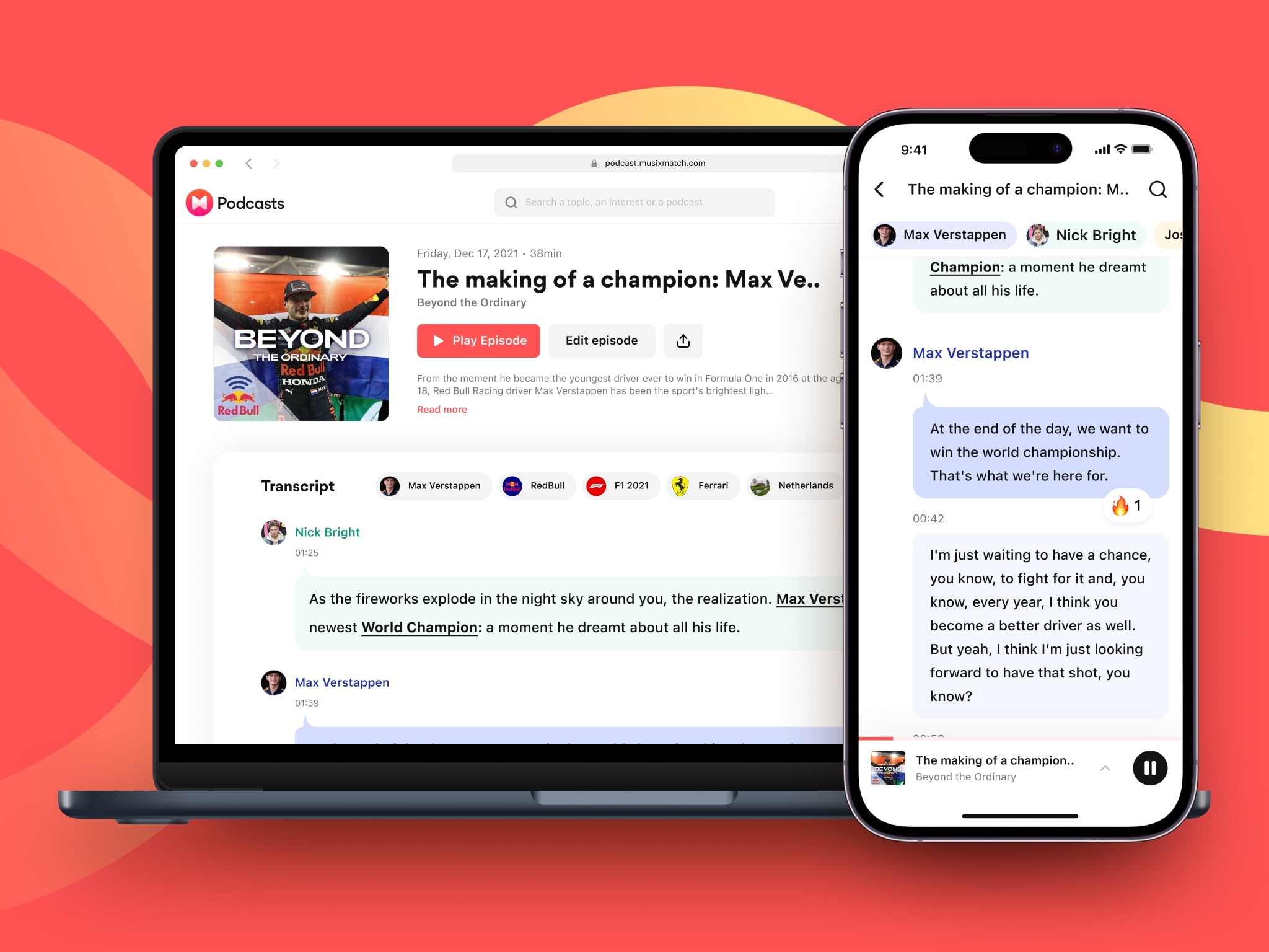 Musixmatch screens on laptop and mobile