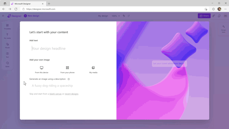 Microsoft's Designer tool, powered by the DALL-E 2 API.